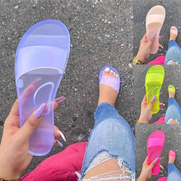 Fashion Summer Women Sandals Clear Shoes Slip-On Jelly Shoes Ladies Flat Beach Sandals Outdoor Holiday Slides