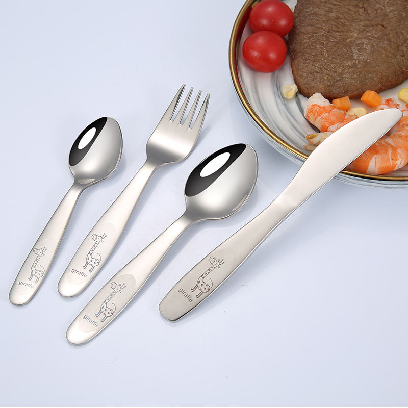 Hot Sell Creative mirror polished stainless steel childrenss Cutlery set custom logo