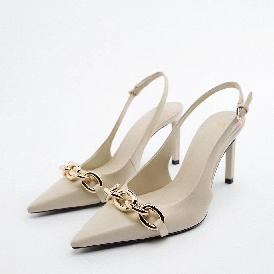 Women High Heel Shoes Office Formal Ladies Dress Wedding Bridal Metal Chain Shine Stiletto Heels Sandal